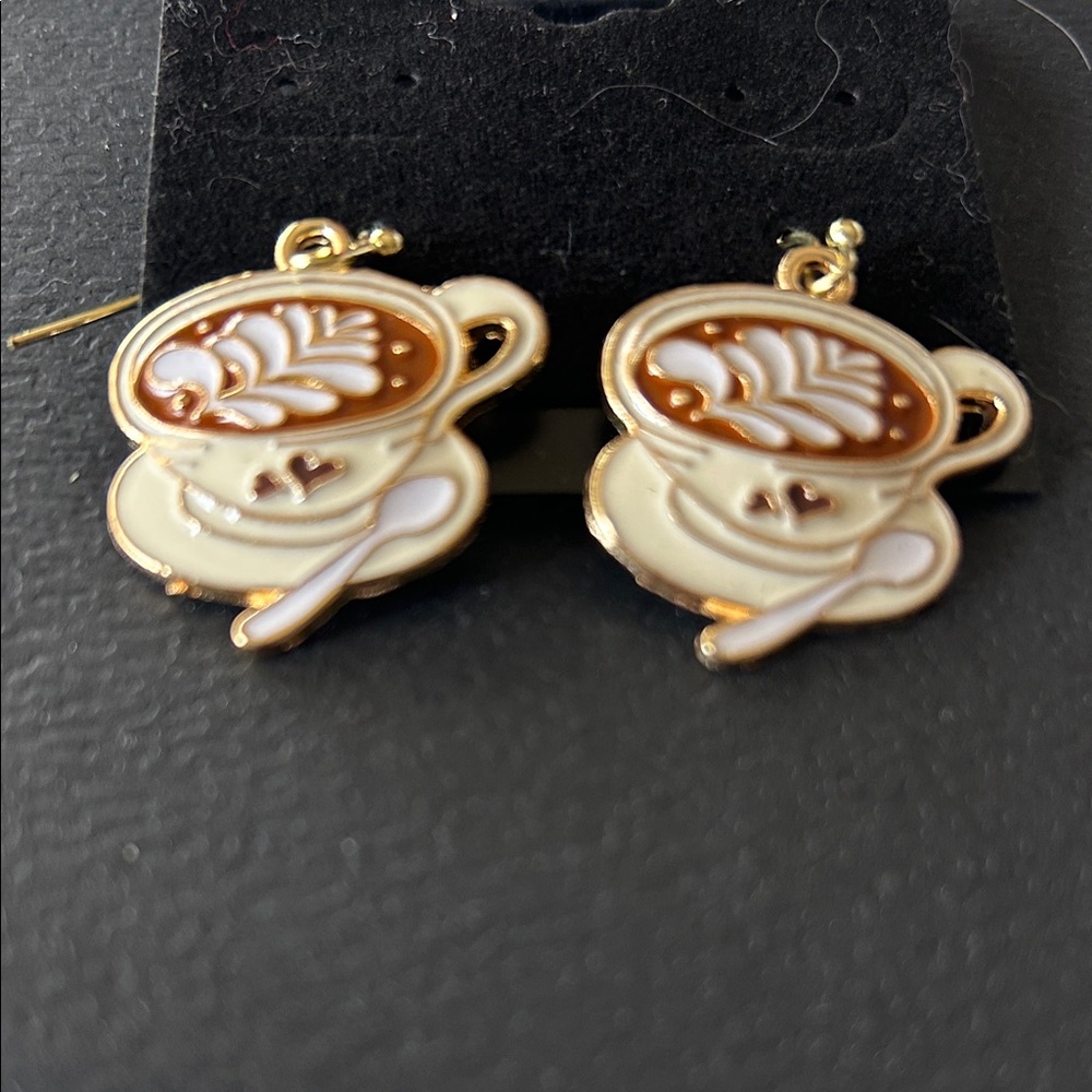 Elegant Gold and Brown Coffee Cup Earrings